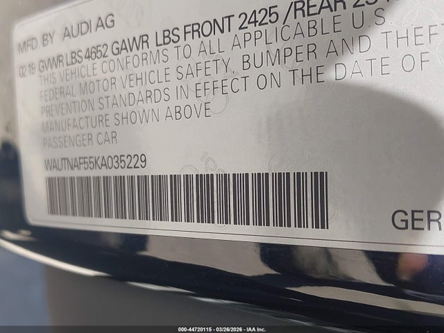 44720115 :رقم المزاد ، WAUTNAF55KA035229 vin ، 2019 Audi A5 45 Premium مزاد بيع