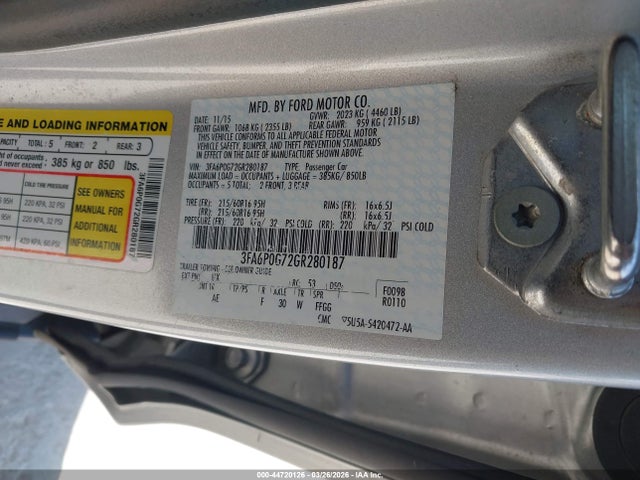2016 Ford Fusion S მანქანა იყიდება აუქციონზე, vin: 3FA6P0G72GR280187, აუქციონის ნომერი: 44720126