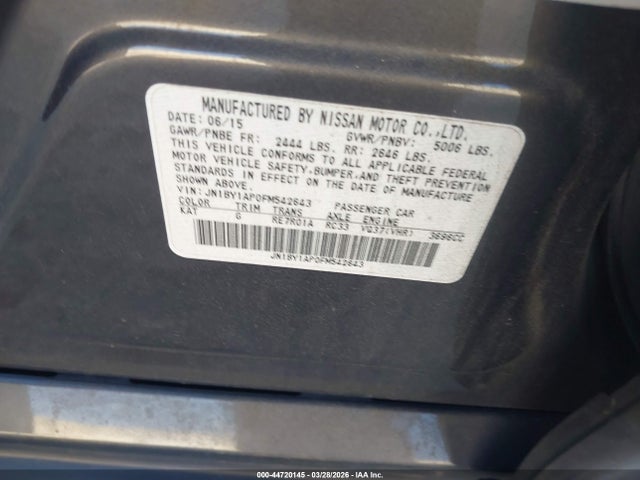 44720145 :رقم المزاد ، JN1BY1AP0FM542643 vin ، 2015 Infiniti Q70 3.7 مزاد بيع
