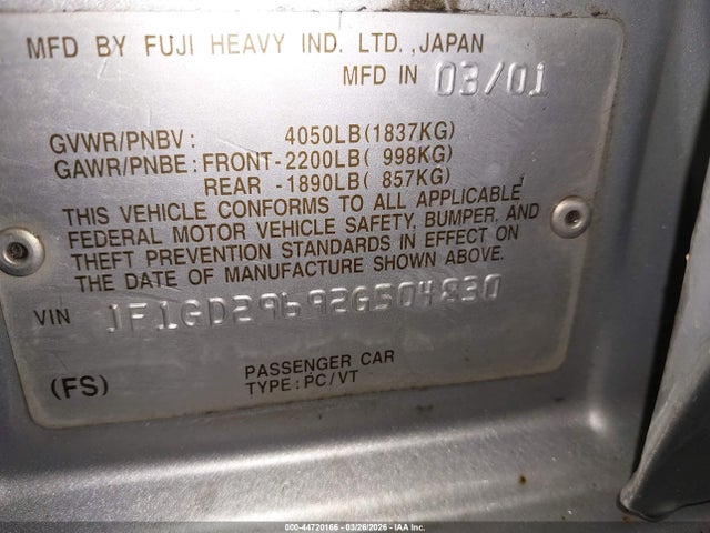 Продаж на аукціоні авто 2002 Subaru Impreza Wrx, vin: JF1GD29692G504830, номер лоту: 44720166