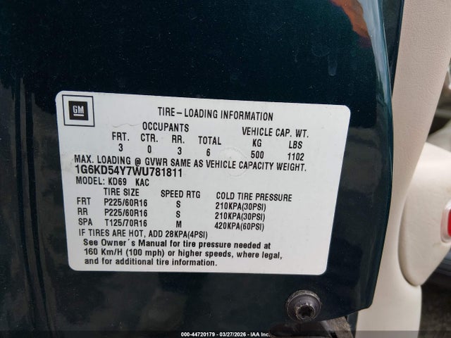 Продаж на аукціоні авто 1998 Cadillac Deville Standard, vin: 1G6KD54Y7WU781811, номер лоту: 44720179
