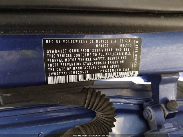44720184 :رقم المزاد ، 3VW7T7AT1DM829554 vin ، 2013 Volkswagen Beetle 2.0t مزاد بيع