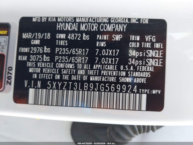 5XYZT3LB9JG569924 Hyundai Santa Fe Sport 2.4l