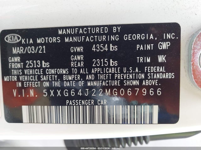 KIA K5 Gt-line 2021 5XXG64J22MG067966 Image 9