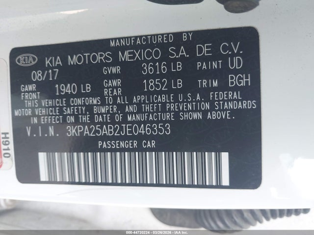 3KPA25AB2JE046353 KIA RIO LX