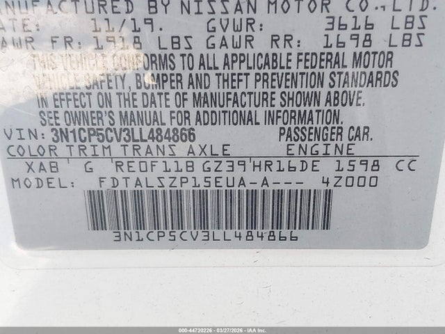 3N1CP5CV3LL484866 Nissan Kicks Sv Xtronic Cvt