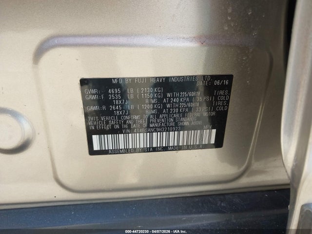 Auction sale of the 2017 Subaru Outback 2.5i Limited, vin: 4S4BSANC9H3210923, lot number: 44720230