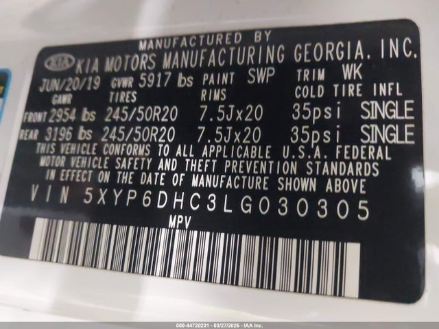 Aukcja sprzedaży 2020 Kia Telluride S, vin: 5XYP6DHC3LG030305, numer aukcji: 44720231