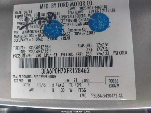 Ford FUSION SE 2015 3FA6P0H7XFR128462 Image 9