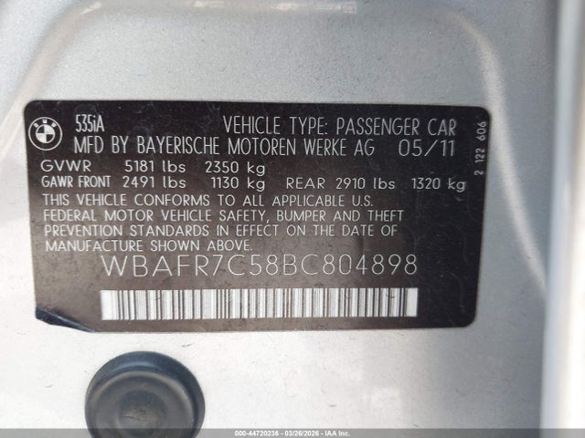 2011 BMW 535I WBAFR7C58BC804898 Photo 8