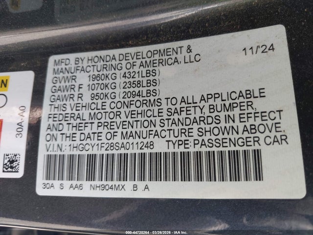 Продажа на аукционе авто 2025 Honda Accord Lx, vin: 1HGCY1F28SA011248, номер лота: 44720264