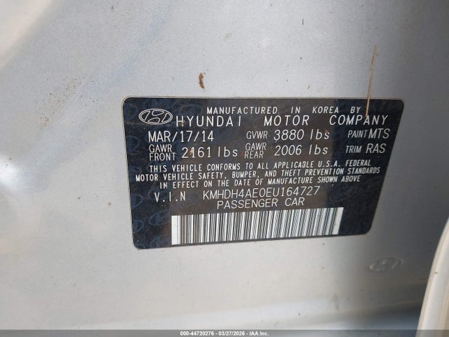 44720276 :رقم المزاد ، KMHDH4AE0EU164727 vin ، 2014 Hyundai Elantra Se مزاد بيع