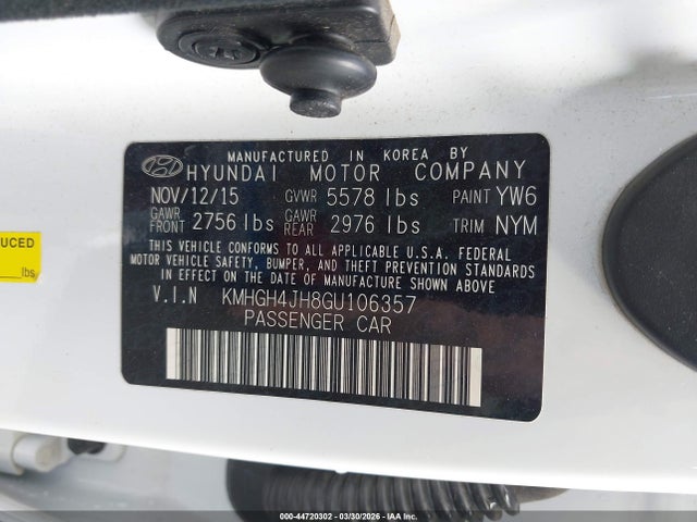 Продаж на аукціоні авто 2016 Hyundai Equus Signature, vin: KMHGH4JH8GU106357, номер лоту: 44720302