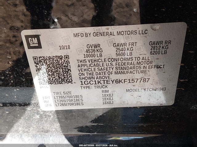 1GC1KTEY6KF157787 Chevrolet Silverado 2500hd Ltz