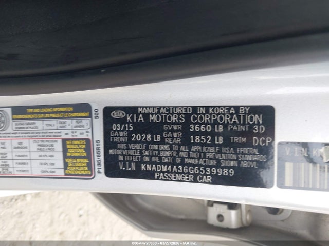 2016 Kia Rio Lx მანქანა იყიდება აუქციონზე, vin: KNADM4A36G6539989, აუქციონის ნომერი: 44720360