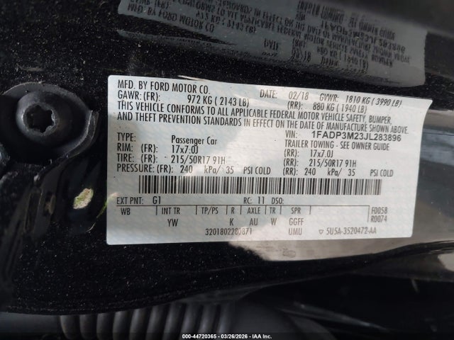 Продаж на аукціоні авто 2018 Ford Focus Sel, vin: 1FADP3M23JL283896, номер лоту: 44720365