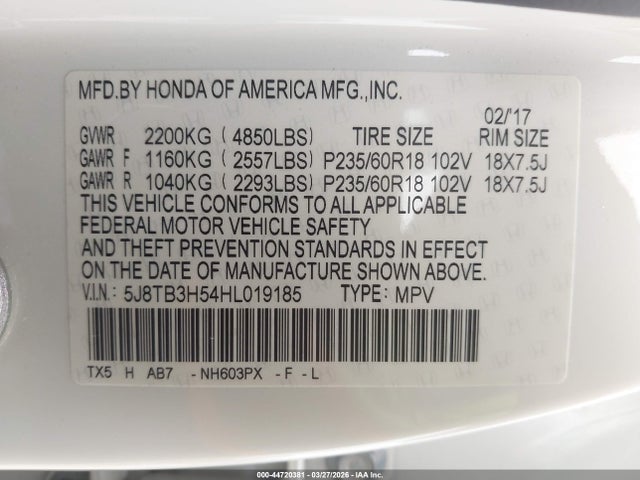 Продажа на аукционе авто 2017 Acura Rdx Technology   Acurawatch Plus Packages/w/technology Package, vin: 5J8TB3H54HL019185, номер лота: 44720381