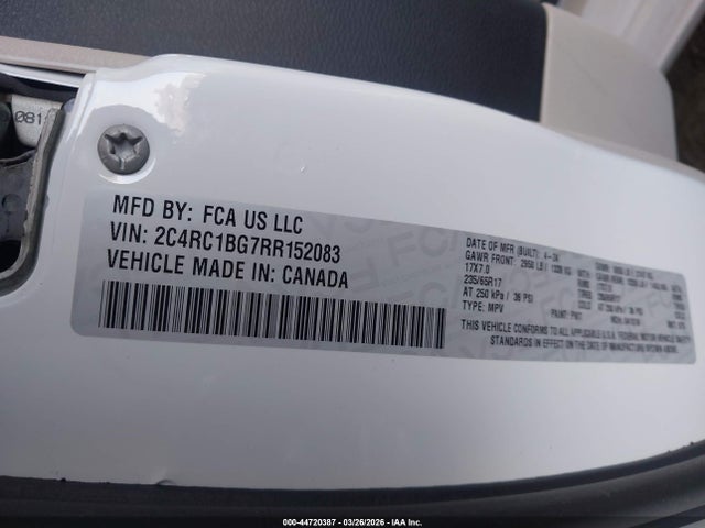 Продажа на аукционе авто 2024 Chrysler Pacifica Touring L, vin: 2C4RC1BG7RR152083, номер лота: 44720387