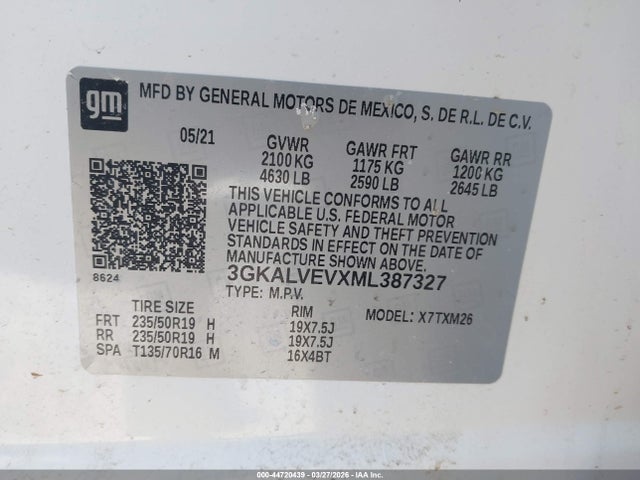44720439 :رقم المزاد ، 3GKALVEVXML387327 vin ، 2021 Gmc Terrain Awd Slt مزاد بيع