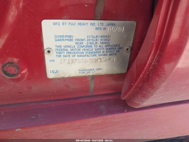 Aukcja sprzedaży 2002 Subaru Forester S, vin: JF1SF65602H736518, numer aukcji: 44720448