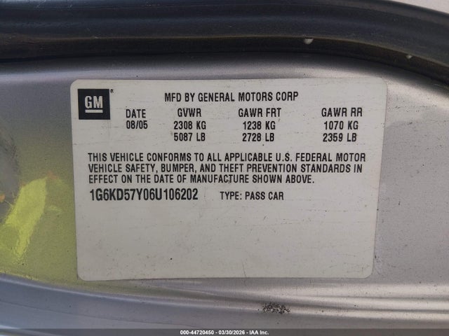 44720450 :رقم المزاد ، 1G6KD57Y06U106202 vin ، 2006 Cadillac Dts Standard مزاد بيع