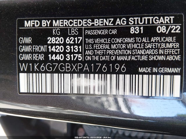 W1K6G7GBXPA176196 Mercedes-Benz S 580 4matic