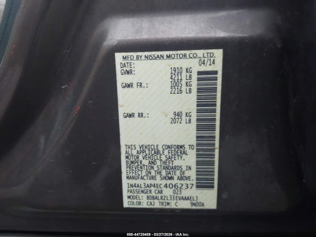 Nissan Altima 2.5 S 2014 1N4AL3AP4EC406237 Image 9