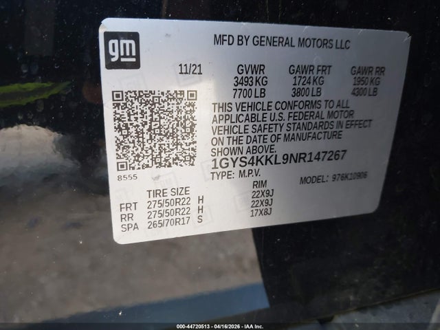 Aukcja sprzedaży 2022 Cadillac Escalade Esv 4wd Premium Luxury, vin: 1GYS4KKL9NR147267, numer aukcji: 44720513