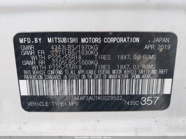 2019 MITSUBISHI OUTLANDER SPORT JA4AP3AU1KU029502 Photo 8