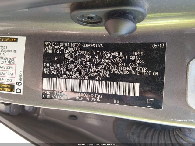 Продажа на аукционе авто 2013 Lexus Gx 460, vin: JTJBM7FXXD5062540, номер лота: 44720558
