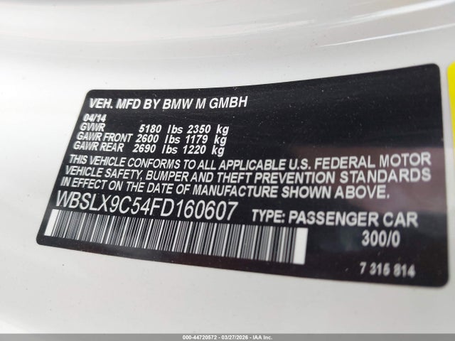 Aukcja sprzedaży 2015 Bmw M6, vin: WBSLX9C54FD160607, numer aukcji: 44720572