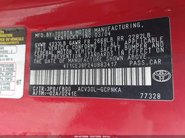 2004 TOYOTA CAMRY SOLARA 4T1CE38P24U883417 Photo 8