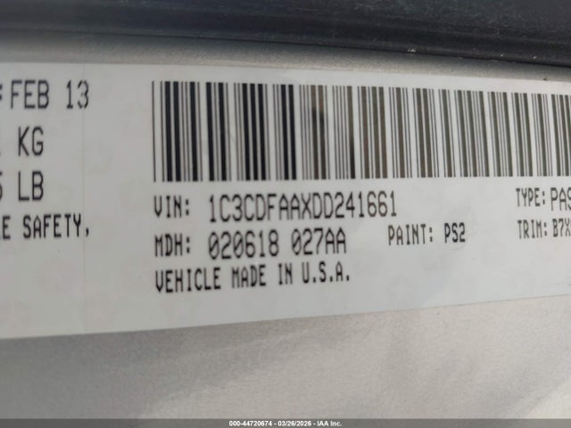 Aukcja sprzedaży 2013 Dodge Dart Se, vin: 1C3CDFAAXDD241661, numer aukcji: 44720674