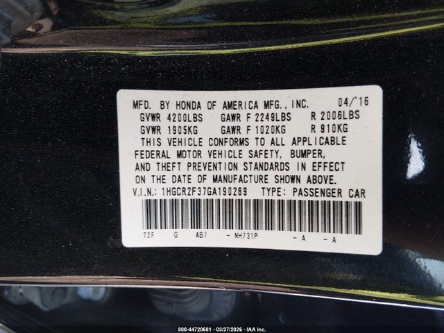 2016 HONDA ACCORD 1HGCR2F37GA190269 Photo 8