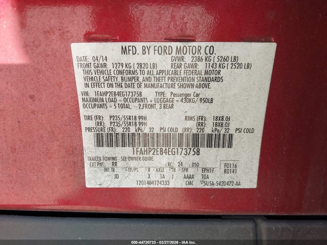 Продажа на аукционе авто 2014 Ford Taurus Sel, vin: 1FAHP2E84EG173758, номер лота: 44720733