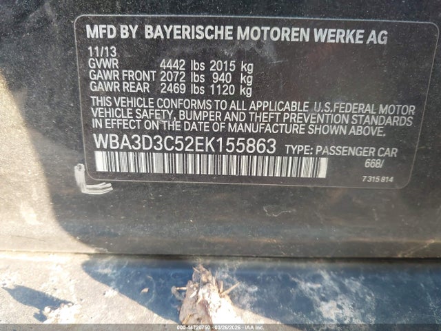 44720750 :رقم المزاد ، WBA3D3C52EK155863 vin ، 2014 Bmw 328d مزاد بيع