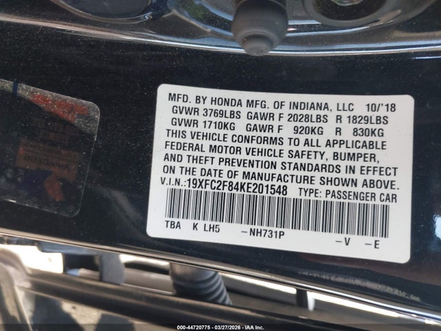 Honda Civic Sport 2019 19XFC2F84KE201548 Image 9