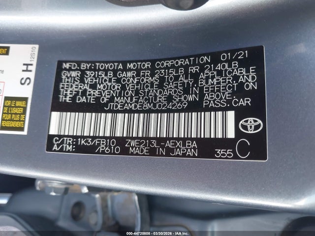 Toyota Corolla Hybrid Le 2021 JTDEAMDE8MJ024269 Image 9