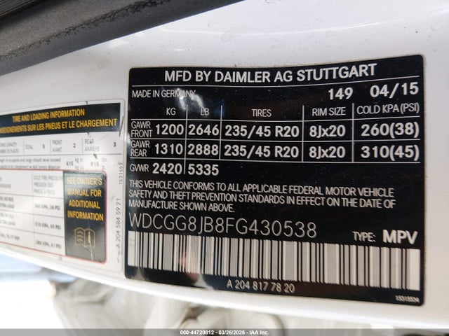 Aukcja sprzedaży 2015 Mercedes-benz Glk 350 4matic, vin: WDCGG8JB8FG430538, numer aukcji: 44720812