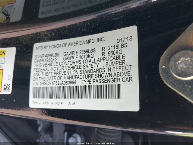 1HGCV1F62JA080964 Honda Accord Ex-l