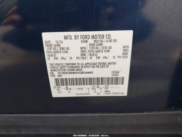 1FM5K8B80HGB34443 Ford Explorer