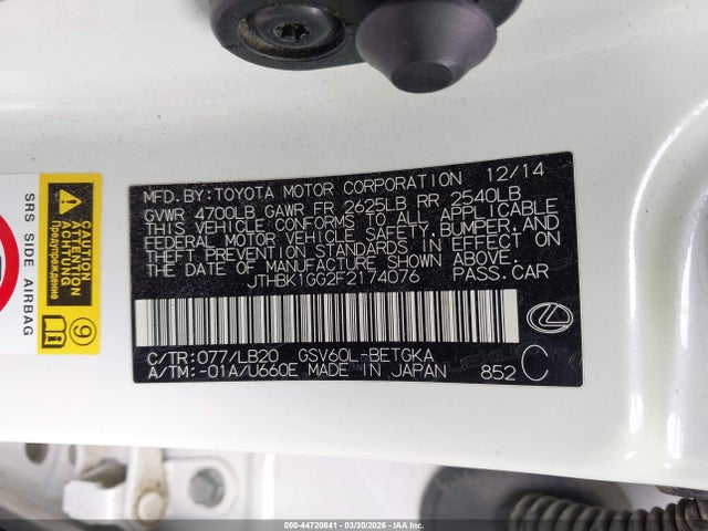 Продаж на аукціоні авто 2015 Lexus Es 350, vin: JTHBK1GG2F2174076, номер лоту: 44720841