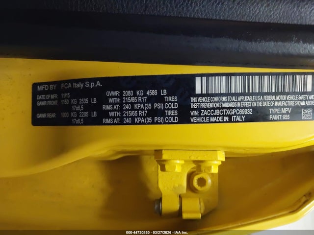 44720850 :رقم المزاد ، ZACCJBCTXGPC69932 vin ، 2016 Jeep Renegade Trailhawk مزاد بيع