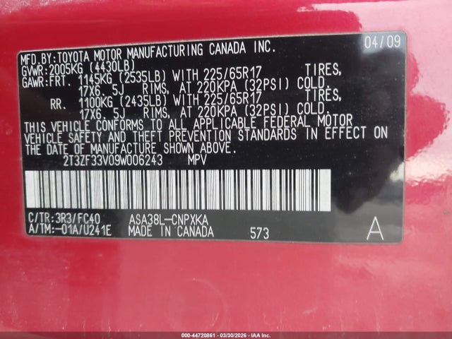 2009 TOYOTA RAV4 2T3ZF33V09W006243 Photo 8