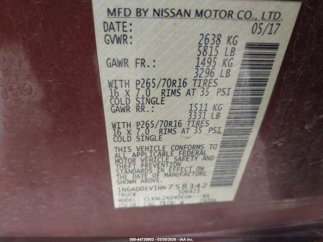 Aukcja sprzedaży 2017 Nissan Frontier Sv, vin: 1N6AD0EV1HN758342, numer aukcji: 44720902