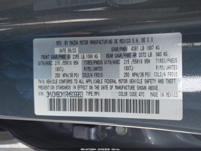 44720904 :رقم المزاد ، 3MVDMBCM1RM609963 vin ، 2024 Mazda Cx-30 2.5 S Carbon Edition مزاد بيع