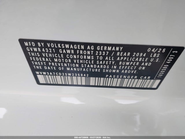 Aukcja sprzedaży 2025 Volkswagen Golf Gti 2.0t Se, vin: WVW3A7CD2SW235842, numer aukcji: 44720906
