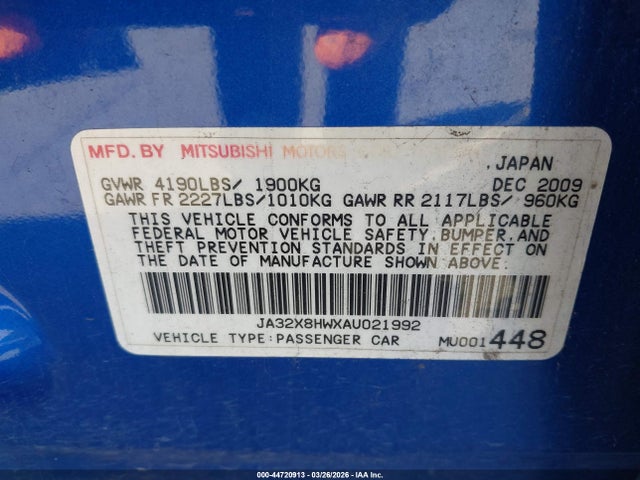 2010 MITSUBISHI LANCER SPORTBACK JA32X8HWXAU021992 Photo 8