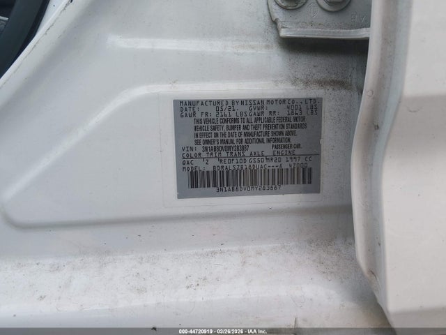 44720919 :رقم المزاد ، 3N1AB8DV0MY283887 vin ، 2021 Nissan Sentra Sr Xtronic Cvt مزاد بيع