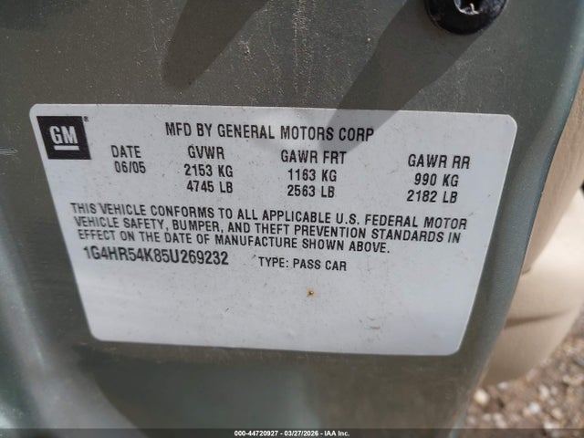 44720927 :رقم المزاد ، 1G4HR54K85U269232 vin ، 2005 Buick Lesabre Limited مزاد بيع